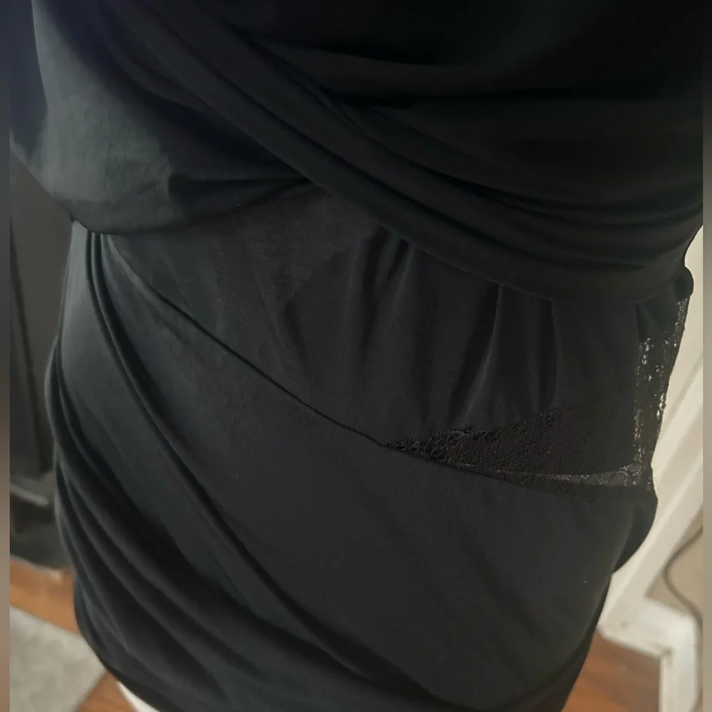 IRO Black Mini Dress Size Medium Crew Neck Cap Sleeve Lace Trim